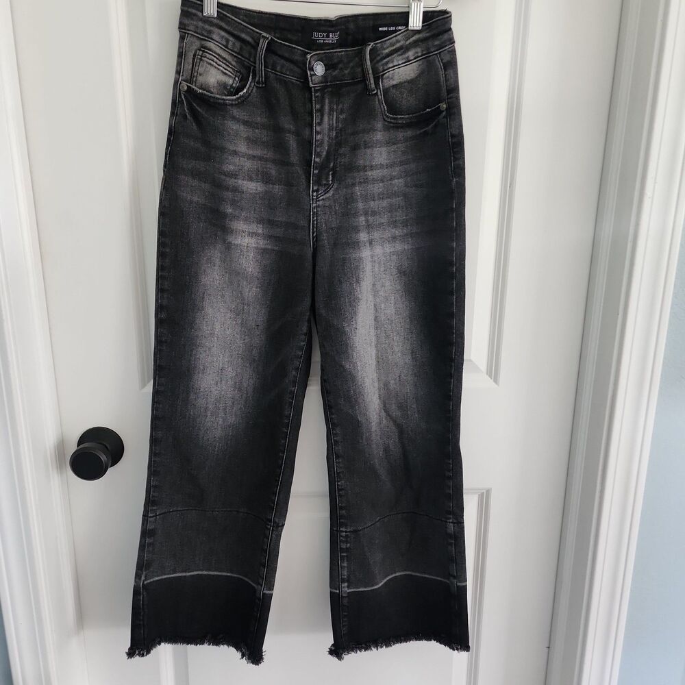 Judy Blue Jeans Womens 5/27 Black Wide Crop High Rise Stretch Denim JB88762 GR